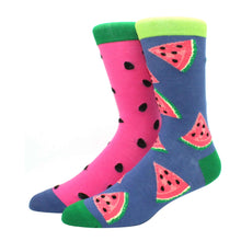 Load image into Gallery viewer, Colorful socks with watermelon design on a white background