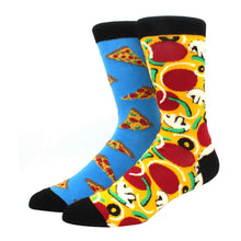 Load image into Gallery viewer, Two pairs of socks with pizza design on a white background