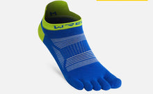 Load image into Gallery viewer, Blue and green WRELS low cut toe sock on a white background