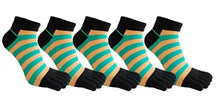 Load image into Gallery viewer, Five pairs of colorful striped toe socks designed for men, displayed in two rows with the top row labeled '5 Pairs'.