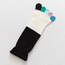 Load image into Gallery viewer, Colorful sock with black heel and toe on a light gray background