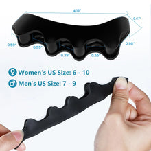 Load image into Gallery viewer, Black silicone product with measurements and size information for women's and men's sizes.