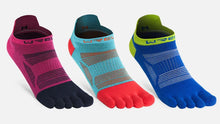 Load image into Gallery viewer, Three pairs of Wrels low cut toe socks in different colors on a white background.
