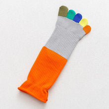 Load image into Gallery viewer, Colorful sock with gradient toe section on a light gray background