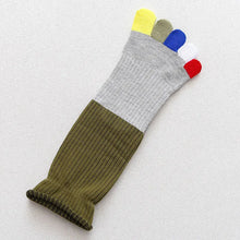 Load image into Gallery viewer, Colorful sock with multicolored toes on a light gray background