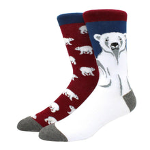 Load image into Gallery viewer, Two pairs of socks with polar bear designs on a white background
