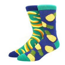 Load image into Gallery viewer, Two pairs of colorful socks with pineapple patterns on a white background
