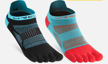 Load image into Gallery viewer, Two pairs of WRELS low cut toe socks on a white background with product details.
