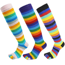 Load image into Gallery viewer, 3 Pairs Striped Knee High Toe Socks
